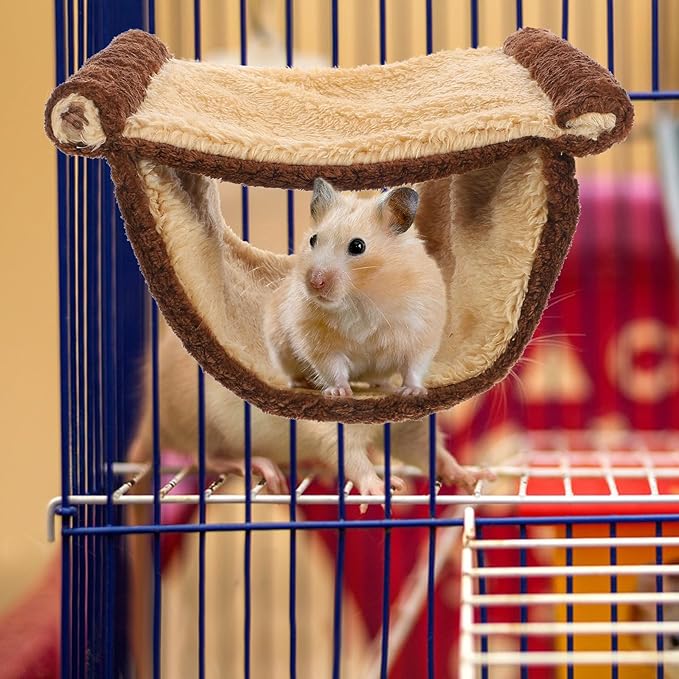 Chinchilla Hammock and Warm Hamster Bed Hanging Nest with Fleece Lining, Large Size Brown Cage Accessory for Squirrels, Hamsters, and Small Pets