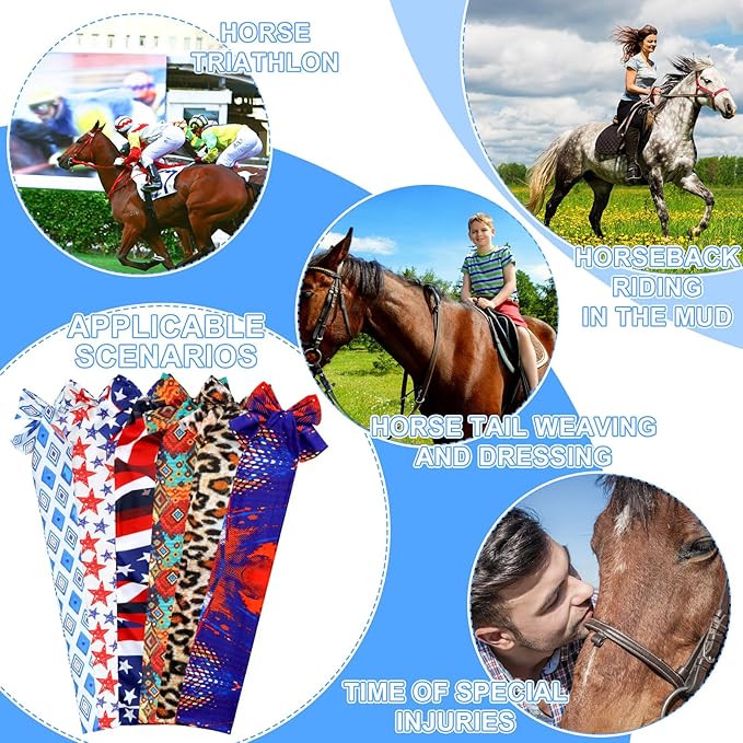 Huhumy 6 Pcs Horse Tail Bag Breathable Guard 22" Slip on Horse Care Tail Wrap 2 Strand Closure Straps Grooming Supplies to Keep from Dirt Breakage Rubbing 6 Designs(Aesthetic Style)