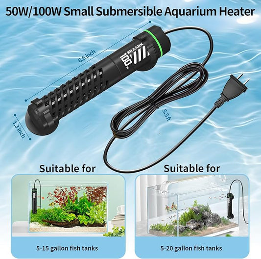 ERAARK 50W 100W Small Submersible Aquarium Heater, Constant Temperature 77℉, Betta Fish Tank Heater Suitable for Saltwater and Freshwater, 5/10/20 Gallon Fish Tahk (100W)