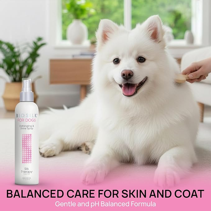 BioSilk for Dogs Silk Therapy Detangling and Shine Protecting Spray, pH Balanced Leave-in Mist with Silk and Vitamins for Dematting, Paraben-Free, All Coats and Breeds, 8 Fl Oz - 2 Pack