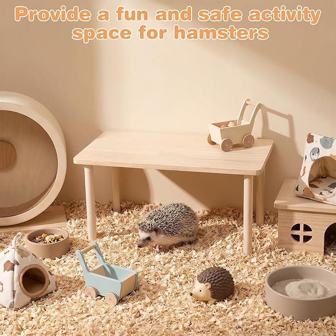 Wooden Hamster Platform, 35x18x17cm Natural Wood Resting and Climbing Surface for Small Pets, Rectangle Cage Accessory Stand for Syrian Dwarf Gerbil Mice Hamster Cage Gerbils Hamsters and Small Pets