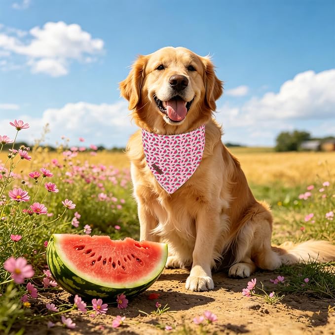 Lionet Paws Summer Dog Bandana Washable Cotton Pink Handkerchief Scarf Triangle Watermelon Bandana for Small Medium Dogs Girl Female