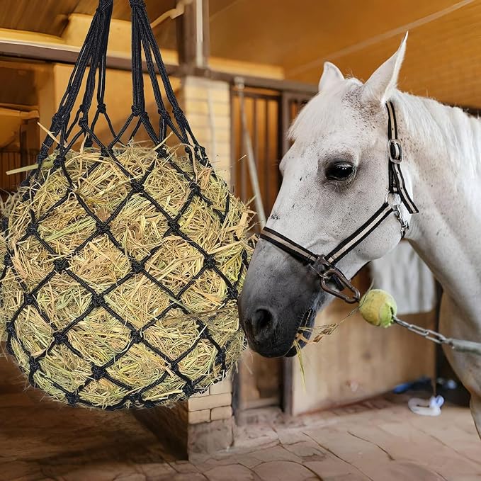 Hay Net for Horses,Slow Feed Hay Bag for Horses Goat Sheep,Hanging Hay Feeder Bag for Horses Stable Stall Paddock Rest Toy (3 Black)