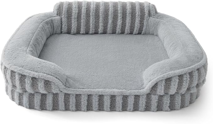 LE SURE Cute L-Plus Dog Beds, Orthopedic Waterproof Large Pet Bed with Sides, High Back Non-Slip Bottom and Egg-Crate Foam Dog Couch Sofa with Washable Removable Cover, Grey