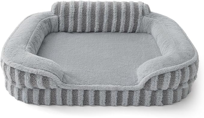 LE SURE Cute Dog Beds Large Sized Dog, Orthopedic Waterproof Large Pet Bed with Sides, High Back Non-Slip Bottom and Egg-Crate Foam Pet Couch Sofa with Washable Removable Cover, Grey