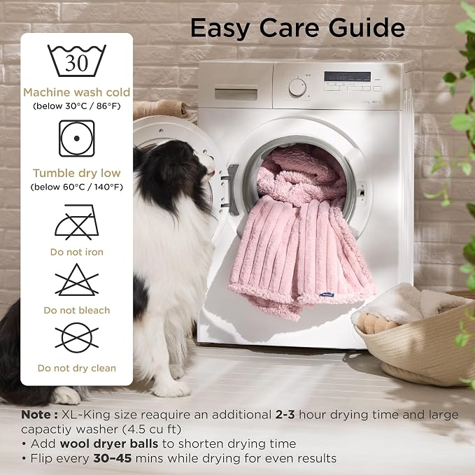 Bedsure ComfyFleece™ Waterproof Dog Blankets for Large Dogs - Soft Pet Cat Blanket Corduroy Fleece for Couch Bed Protector Washable, Cozy Calming Reversible Furniture Protection,50"x60", Blush Pink