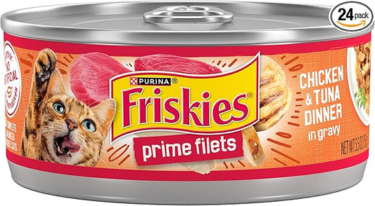 Purina Friskies Prime Filets Chicken and Tuna Dinner in Wet Cat Food Gravy - (Pack of 24) 5.5 oz. Cans