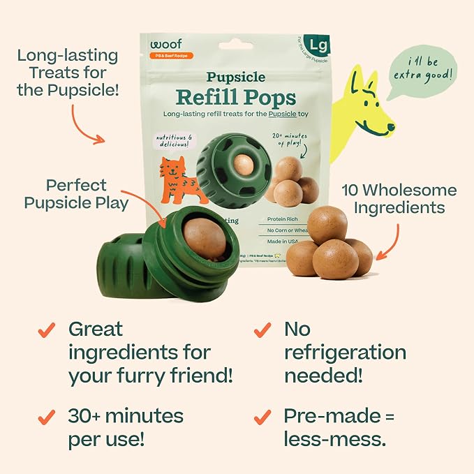 WOOF Pupsicle Refill Pops, Delicious Long Lasting Dog Treats, Pre-Made Pupsicle Refills for Dogs, Wholesome Ingredients, Low-Mess Beef Pet Treats - Large Pops - 7 Count - 3 Pack