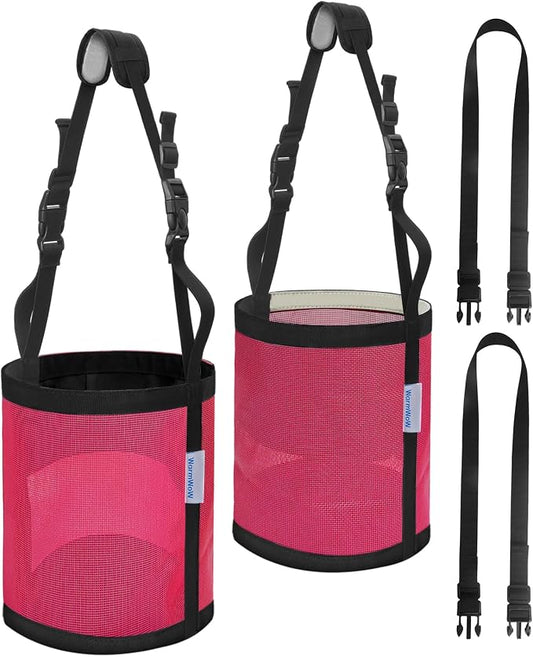 Horse Feed Bag Pack of 2 (Reinforced Bottom Edging), Feed Bags for Horses with Ventilation Mesh, Comfort Nose Pad Neck Pad, Adjustable Strap, Spill Proof Design for Feeding Grain, Supplements
