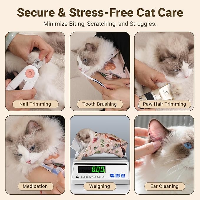 Purrfect Peace Cat Swaddle Wrap – 23.6" Professional Calming Restraint Bag for Grooming, Nail Trimming & Medicine - Adjustable Cat Restraint for Grooming, Nail Clipping & Vet Visits