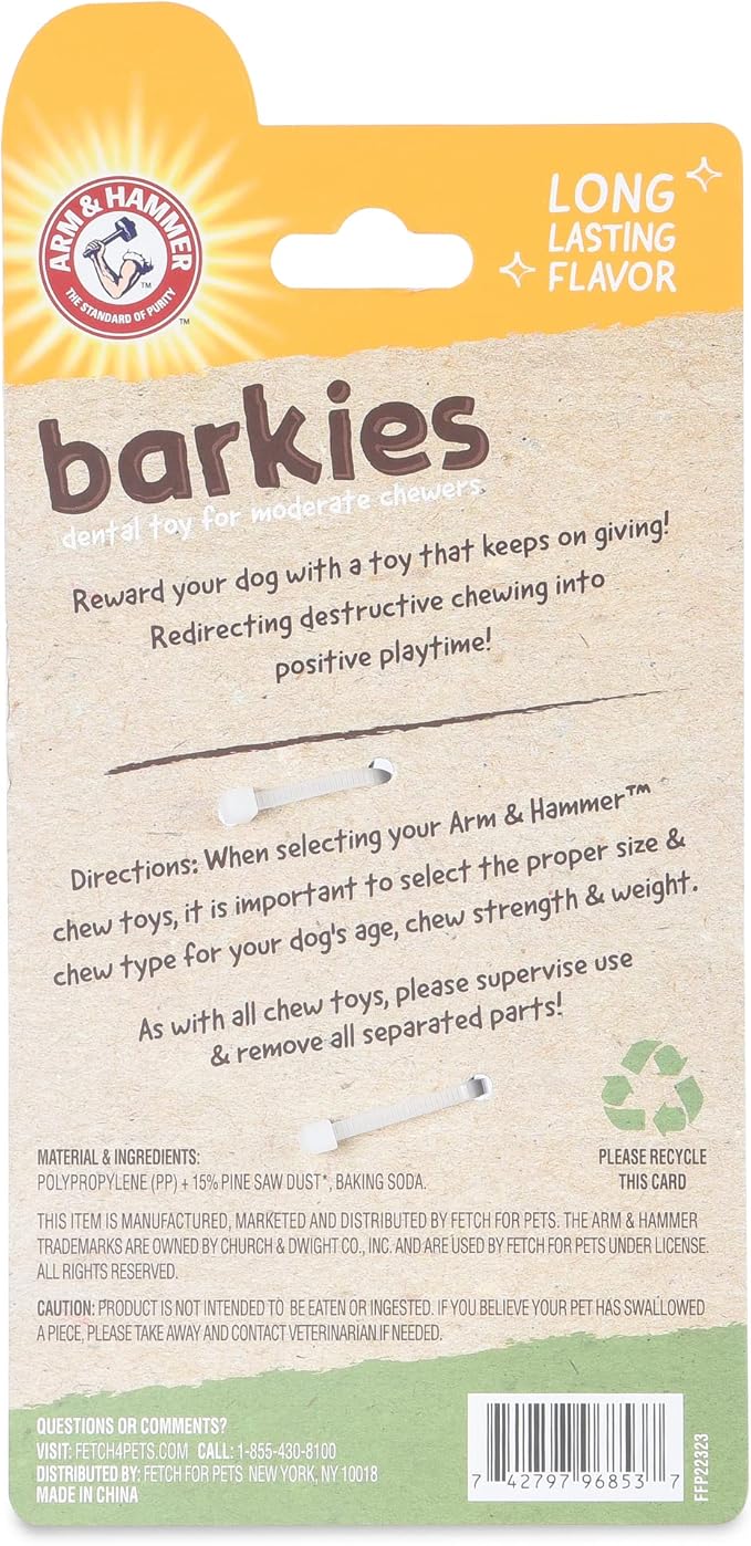Arm & Hammer for Pets Barkies Classic Bone Compressed Wood Collection, 5 Inch Peanut Butter Flavored Chew Toy for Dogs, Faux Stick, Splinter-Free, Safer Alternative for Small Dogs