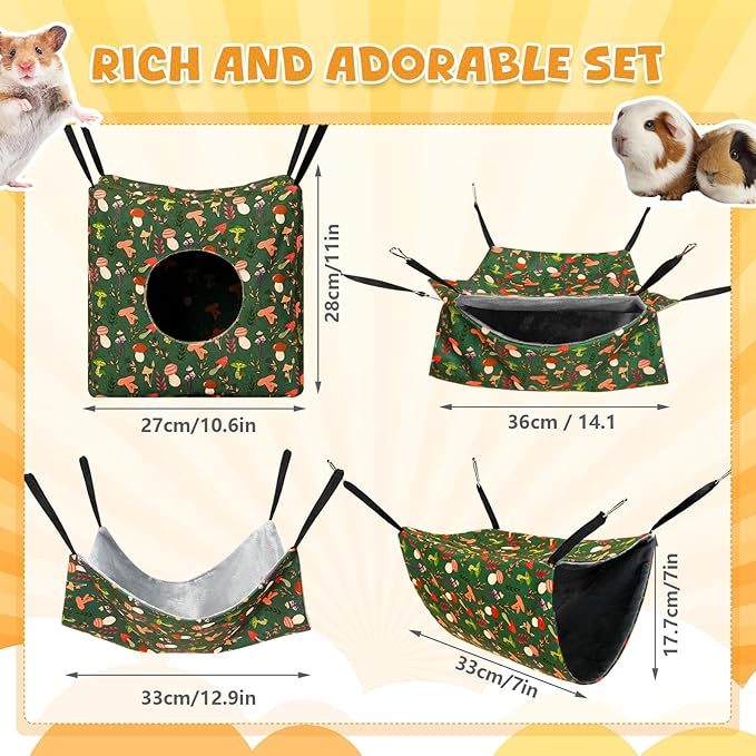 Geelin 8 Pcs Rat Hammock Bed Rat Accessories for Cage Ferret Hammock Bed Hideout Guinea Pig Hanging Tunnel Glider Toy for Small Animals Hamster Chinchilla Sugar Squirrel