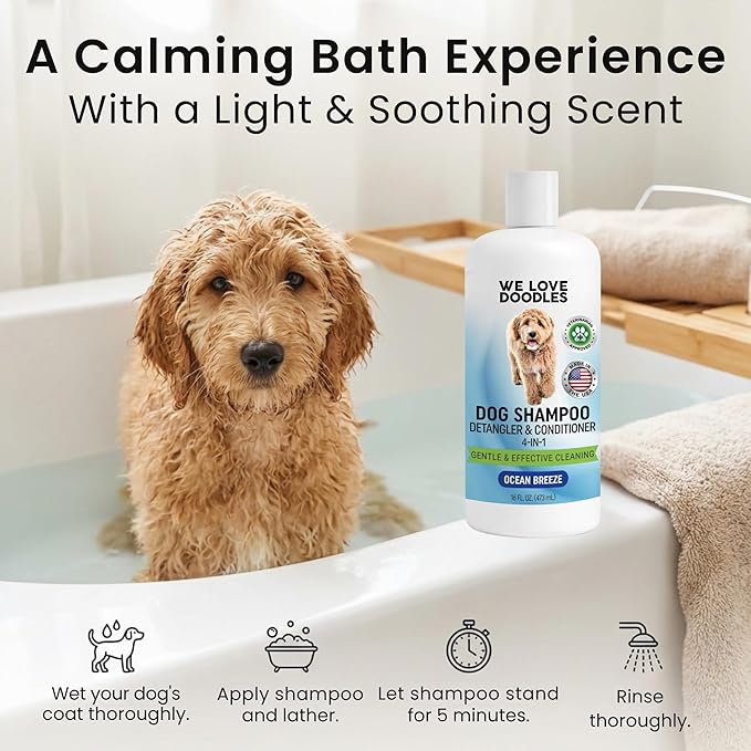 We Love Doodles Dog Detangler Spray - Leave-in Conditioner for Dogs - Dog Detangling Spray - Dematting Spray for Dogs - Tangle Remover - Made in The USA (Detangler & Shampoo (Ocean Breeze))