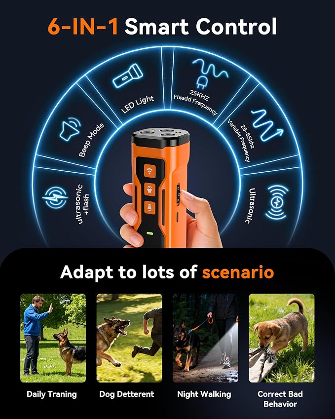 Dog Bark Deterrent Devices, 3X Ultrasonic Anti Barking Device for Dogs, 6 Modes Stop Neighbors Dog Barks No More Bark Control | 33 FT Range Indoors Outdoors with Flashlight, Safe & Humane Behavior Correct Training Device Compatible with Dog Fence