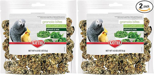 Kaytee Granola Bites with Super Foods Spinach and Kale for Pet Birds, Conure, Cockatiel, Lovebird, Parakeet, Amazon, African Grey, Ecletus, Pionus, Cockatoos and Macaws, 4.50 Ounce (Pack of 2)