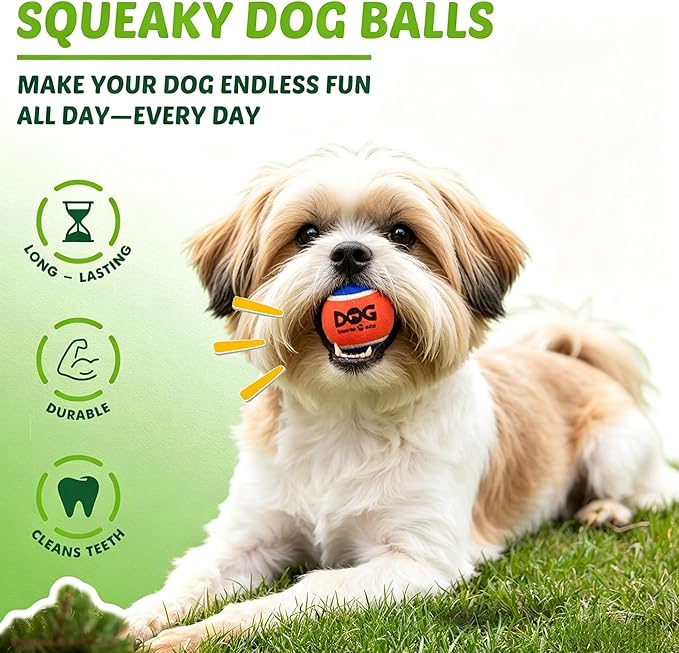 INSUM Squeaky Balls for Dogs - 24 Pack Small Squeaky Tennis Balls for Dogs, 2 Inch Eye-Catching Color Toy Balls, Built-in Squeaker, Idea for Doggie Birthday Gift