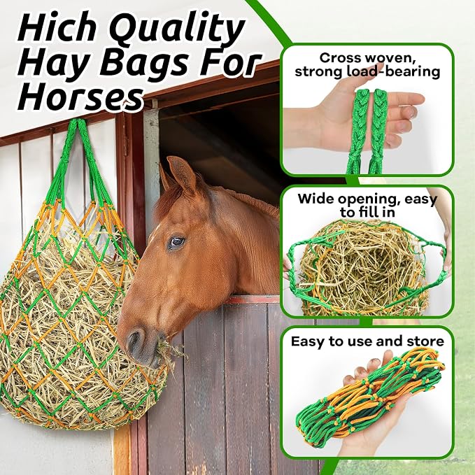 YedsIntu 3 Pcs Hay Bags for Horses, Hay Nets for Horses Goat Sheep,Goat Hay Feeder for Slower Feeding,Strong Load-Bearing Hay Bag Hanging for Horse Stable Trailer