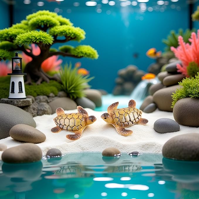 Jowxsx 2Pcs Micro Landscape Mini Turtle Resin Miniature Figurines Ornament for Aquarium Garden Bonsai Home DIY Decoration