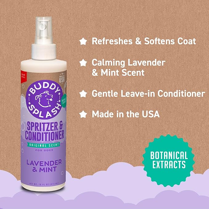 Buddy Splash Spritzer & Conditioner for Dog Grooming, Lavender & Mint, 16 oz. Bottle