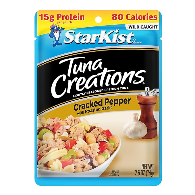 StarKist Tuna Creations Cracked Pepper with Roasted Garlic Pouch (2.6 oz - 1 Pack) Wild Caught, High Protein Shelf Stable Seafood, Soy & Gluten Free, No Draining, Ready to Eat for Salads & Sandwiches