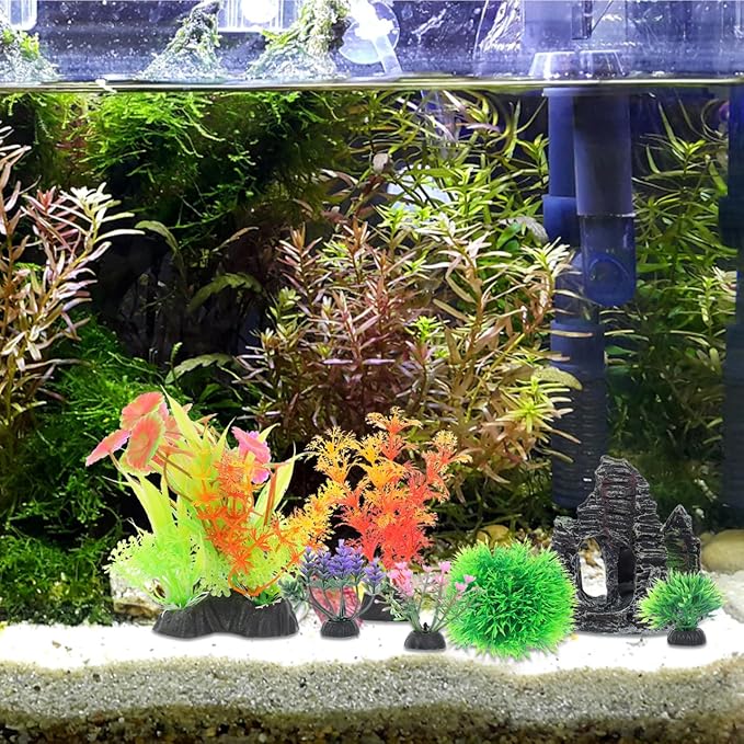 Toyvian Aquarium Decorations Set, 13piece Lifelike Artificial Aquatic Plants with Realistic Rock Cave Hideout Fish Tank Accessories Kit for Goldfish and Tropical Fish