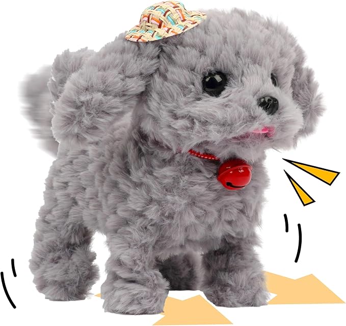 Walking Grey Dog Stuffed Animal Talking Wagging Nodding Educational Plush Puppy Toy Electric Interactive Animated Plushies for Girls Boys Birthday