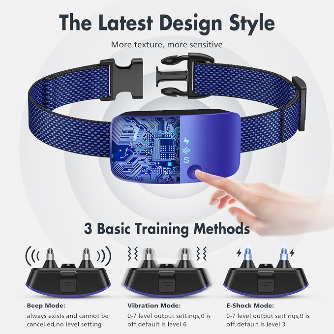 NBJU Bark Collar for Dogs,Rechargeable Anti Barking Training Collar with 7 Adjustable Sensitivity and Intensity Beep Vibration for Small Medium Large Dogs(Dark Blue