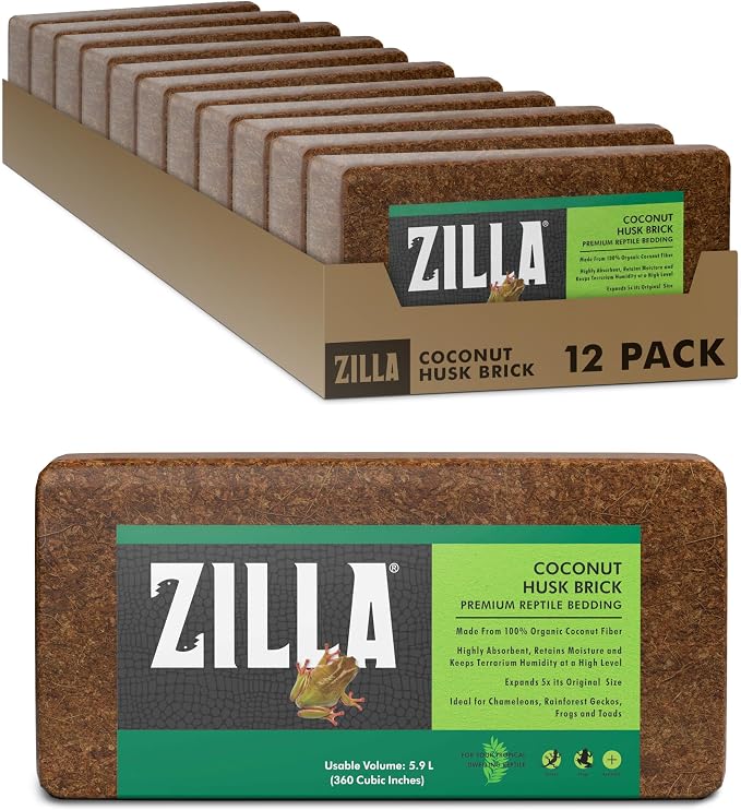 Zilla Coconut Husk Brick 12 Count, Organic Bedding for Reptiles, Made with 100% Coconut Fiber, Ideal for Tropical Habitats and Egg Incubation