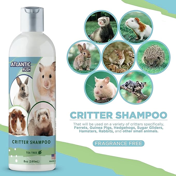 Critter Shampoo for Small Pets - 8oz Small Animal Tea Tree Shampoo - Pet Shampoo for Small Critters Including Ferrets, Guinea Pigs, Rabbits, Hedgehogs, Hamsters & Sugar Gliders