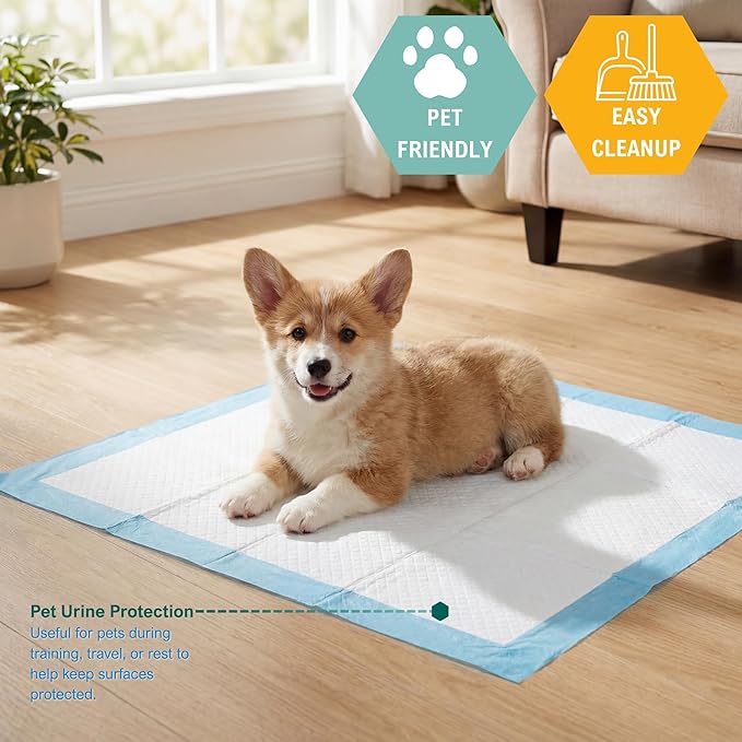 MED PRIDE Disposable Underpads 17'' x 24'' (300-Count) Incontinence Pads, Bed Covers, Puppy Training | Thick, Super Absorbent Protection for Kids, Adults, Elderly | Liquid, Urine, Accidents