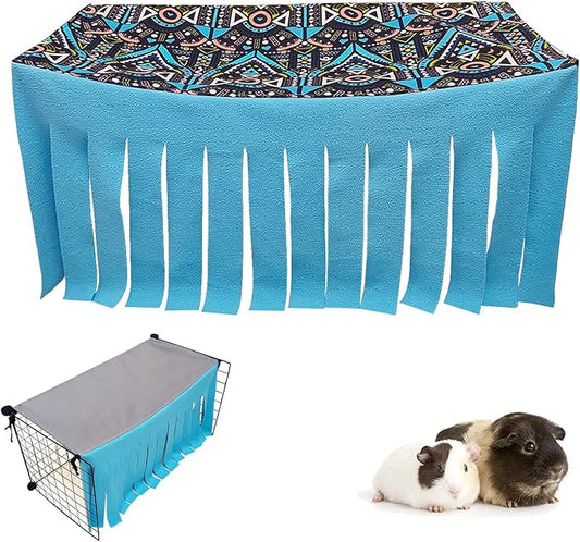 RIOUSSI Guinea Pig Hideout Hideaway Corner Fleece Toys Cage Accessories with Reversible Sides. Blue, Rectangle