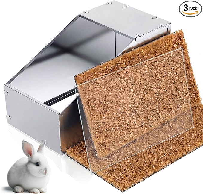 Maxcheck Galvanized Metal Rabbit Nesting Box, 18.5*10.6*10 in with 2 Pcs Grass Mats, Bunny Small Animal Nest with Removable Acrylic Floor for Breeding, Durable, Easy to Clean for Indoor/Outdoor Use