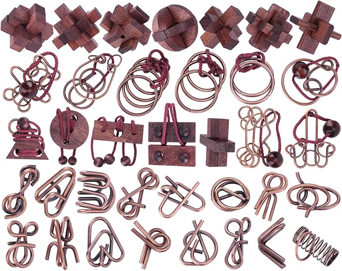 36 Pcs Brain Teaser Puzzles for Adults and Teens - Metal Puzzles 3D Puzzle Game Toys for Adults Teens - Wooden Unlock Interlocking Puzzle Adult IQ Education Smart Toys
