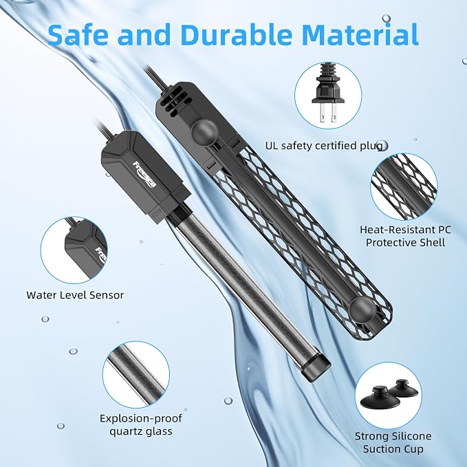 FREESEA Aquarium Heater for Fish Tank: 100W/200W/300W/500W Submersible Fish Tank Heaters with Over-Temperature and Off-Water Protection for 10-20 Gallon Saltwater and Freshwater