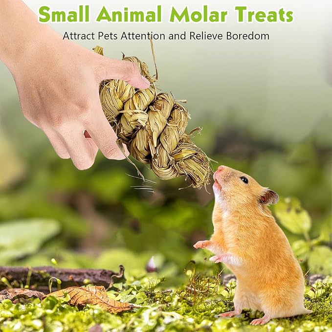 Tfwadmx 3 Pcs Rabbit Chew Toys for Teeth, Small Animal Molar Toys Treats Bunny Natural Grass Chew Toys Snacks Knot for Bunnies Guinea Pigs Hamsters Chinchillas
