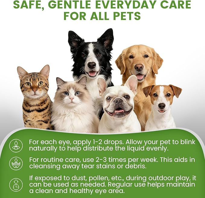 Dog Eye Drops for Allergies & Itching - Relief for Dry Red Eyes, Tear Stain & Discharge, Pet Eye Wash for Dogs & Cats - Gentle Sting-Free Pet Eye Cleaner, 4.24 fl zo