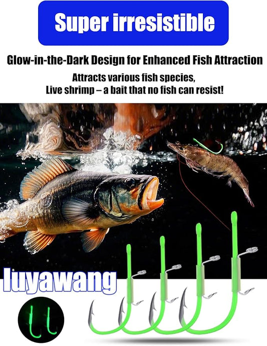 Luminous Shrimp Hooks 10/40 Packs Saltwater Fishing Hooks - Premium Carbon Steel Barbed Corrosion Resistant for Big Game Fish