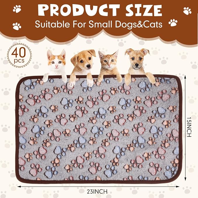 Chumia 1 Pcs Dog Blankets Soft Fluffy Fleece Washable Puppy Sleep Blankets Small Mat for Pets Throw Warm Bed Mat for Dog Puppy Cat (Black,Paw)