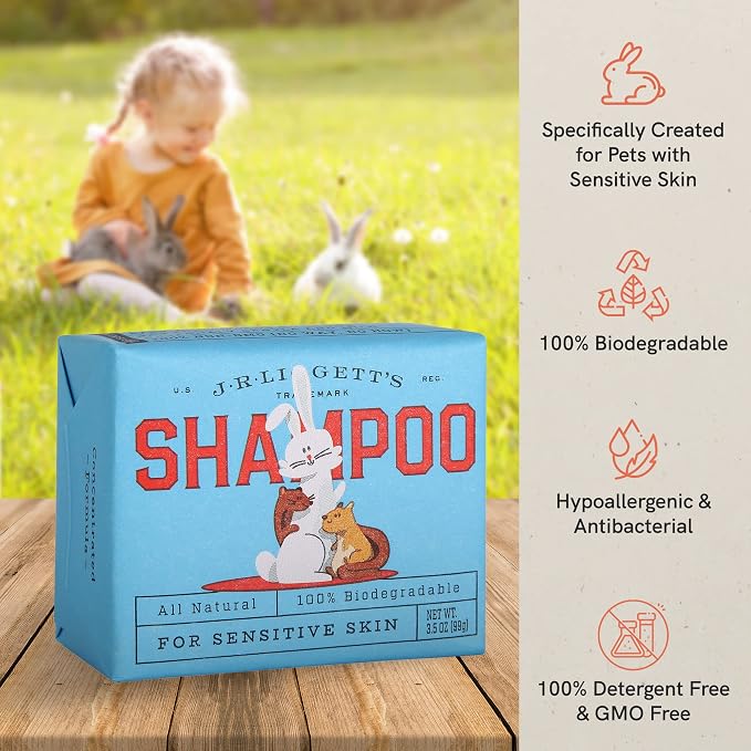 J.R.LIGGETT'S Small Animal Shampoo Bar, Natural Cleansing Bar for Rabbits, Guinea Pigs, Ferrets, and Small Pets, Gentle Hypoallergenic Formula, Detergent-Free, 3.5 oz