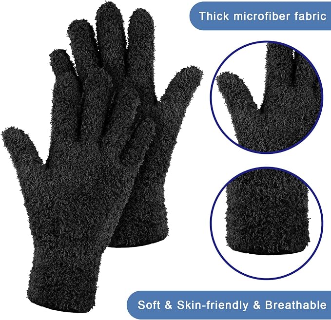 Patelai 6 Pairs Microfiber Plant Dusting Gloves Leaf Cleaning Gloves for Indoor Plants, Blinds, Furniture, House (Black,Medium)