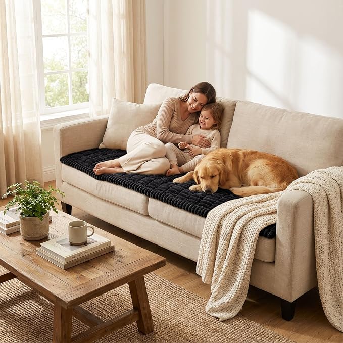 Smiry Couch Cover for Dogs, Non Slip Washable Sofa Protector for Pets, Soft Furniture Cover for Pet, Stylish Sofa Covers, Cozy Protect Against Fur, Dirt & Everyday Messes (Black, 35.4" x 63")
