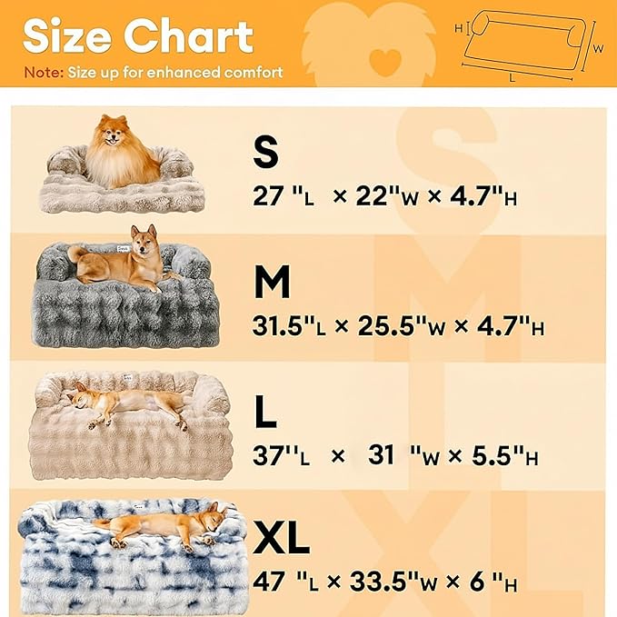 FUNNY FUZZY Pet Fluffy Plush Calming Dog Couch Bed Sofa Protector Washable Pets Mat for Large Medium Small Dogs and Cats (Tie-dye Grey, 47"×33.5"×6")