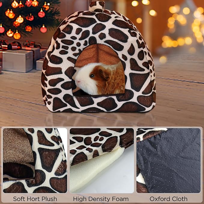 Guinea Pig Bed Rabbit Hideout Warm Fleece Cuddle Cup Washable Winter Sleeping House for Small Pet/Ferret/Chinchilla/Bunny (Leopard Print Style)