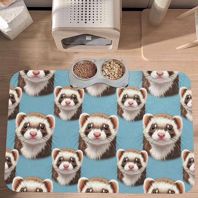 Ferret Pet Feeding Mat Absorbent Pet Placemat for Food and Water Bowl, with Waterproof Rubber Backing