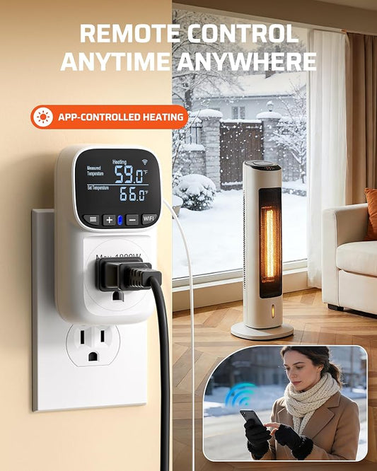 DEWENWILS Smart WiFi Temperature Controller, 15A 1800W Thermostat Controlled Outlet Plug, Bluetooth APP Remote Control, 24 Hour Schedule Timer, for Greenhouses, Incubators, Brewing, Reptiles, Garages