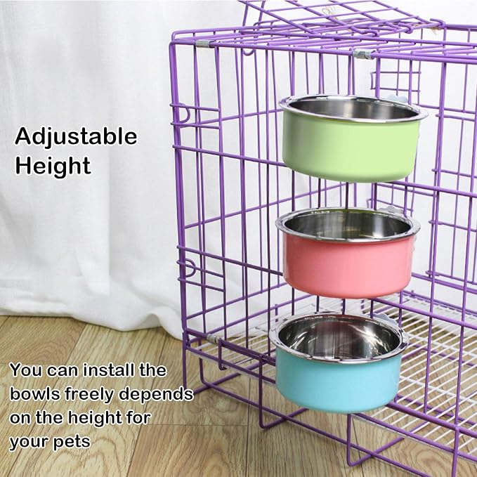 2 Pcs Crate Dog Bowl, Removable Stainless Steel Hanging Pet Food Water Feeder Pet Kennel Cage Bowl for Puppy Cat Rabbit Ferret Guinea Pig (Blue&Green)
