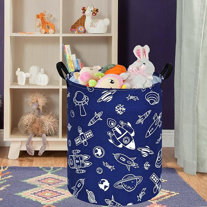 Kids Laundry Hamper Storage Basket Laundry Organizer Hamper Storage Bins Clothes Box Nursery Hamper Gift Basket with Handles (Spacecraft)