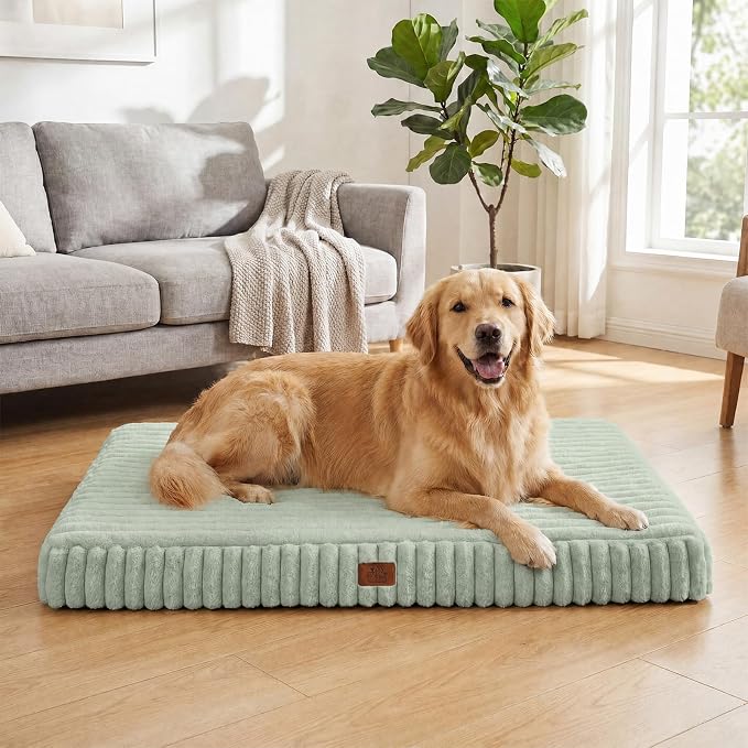 Orthopedic Dog Bed for Extra Large Dog, Waterproof Pet Bed,Non-Slip Bottom and Egg-Crate Foam with Removable Washable Cover Crate Bed,Green,42"x30"x4"