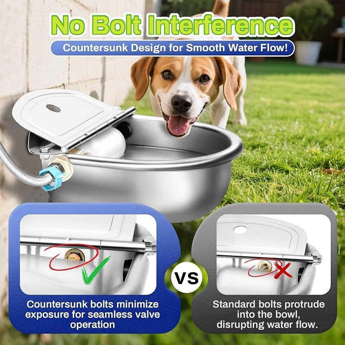 Ademon Automatic Animal Drinking Water Bowl with Float Valve, Extended Pipe, Stainless Steel Waterer Feeder Farm Dog Dispenser Kit Self Filling for Livestock Horse Goat Water Trough