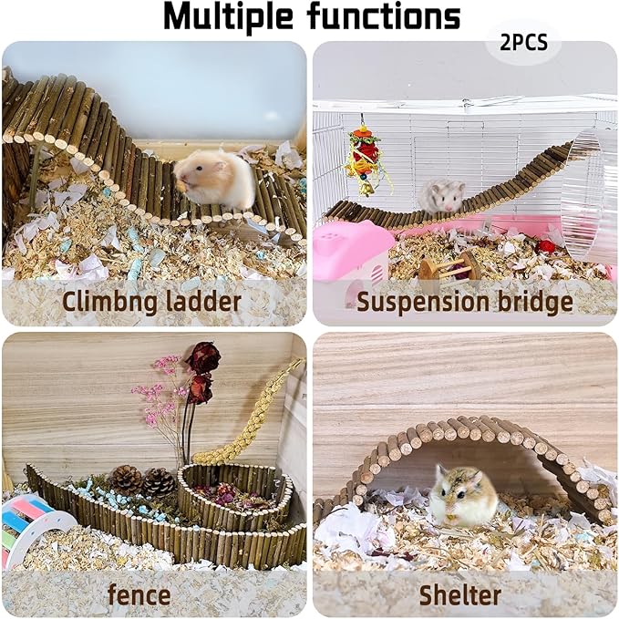 Rat Bendy Long Suspension Bridges Hamster Climbing Ladder Flexible Wooden Bridge for Dwarf Hamster Sugar Glider Rodents Mouse(2PCS)
